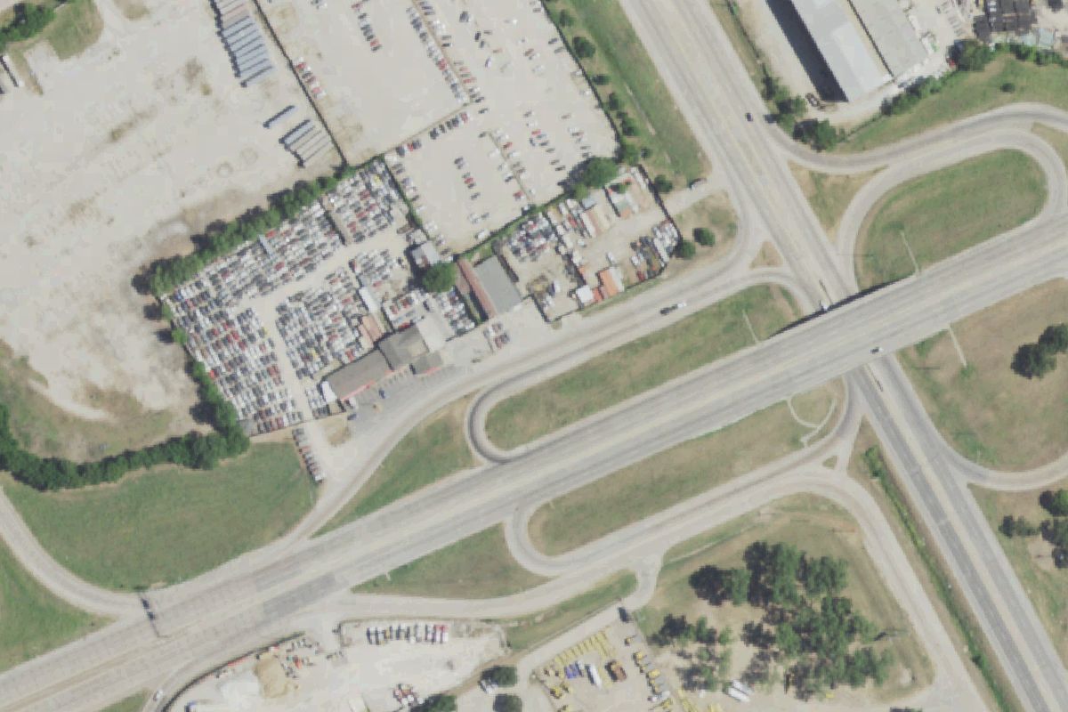 Aerial photo of Garland Auto Recyclers and Auto Parts at 4211 Great Trinity Forest Way