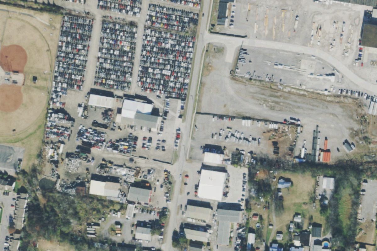 Aerial photo of Express Auto Recyclers and Sales at 409 Dick Buchanan St.